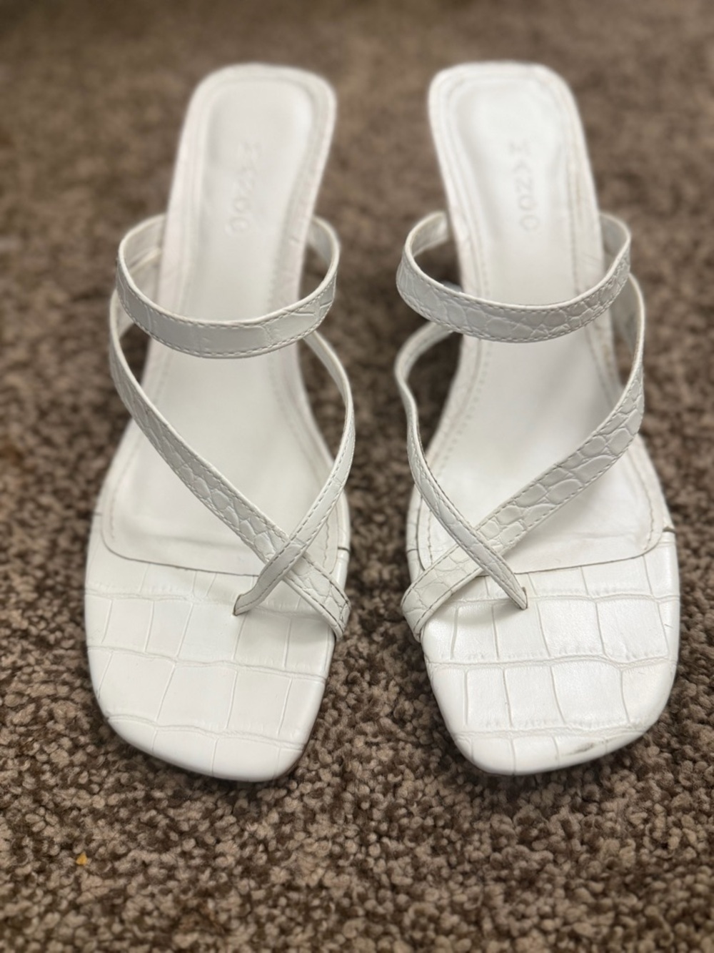 Mango White Croc-Effect Strappy Square-Toe Mules